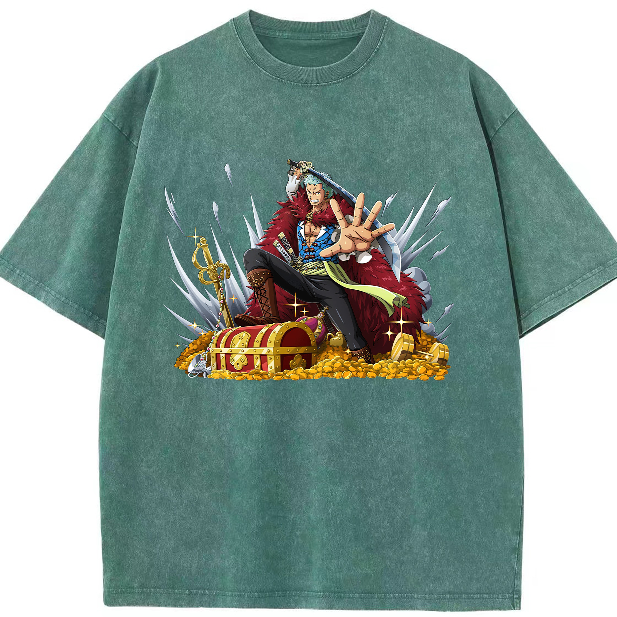 ワンピース ロロノア・ゾロ ONE PIECE Roronoa Zoro 綿100% ヴィンテージ風 半袖Tシャツ（フロントプリント）